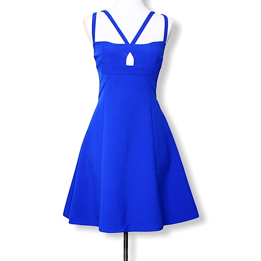 BCBGMaxAzria Blue Crepe Fit-N-Flare Mini Cutout Dress Size 12